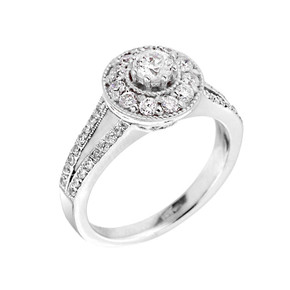 White Gold Halo Diamond Engagement Proposal Ring