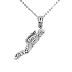 White Gold Scuba Diver Sports Charm Pendant Necklace