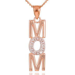 14K Rose Gold Mom Heart Diamond Studded Mother's Pendant Necklace