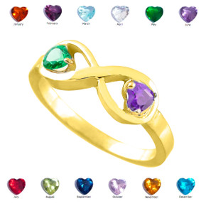 Gold Dual Heart CZ Birthstone Infinity Ring