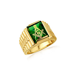 Yellow Gold Men's Symbolic Brotherhood Freemason Masonic CZ Stone Ring