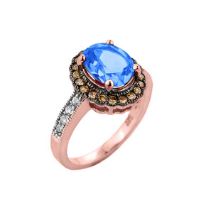 Rose Gold Blue Topaz and Diamond Engagement Ring