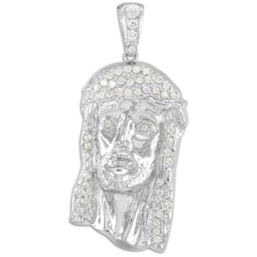 White Gold Jesus Face Men's CZ Pendant