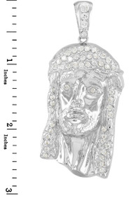 White Gold Jesus Face Men's CZ Pendant