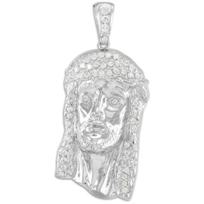 Iced-Out Sterling Silver Jesus Face Men's CZ Pendant