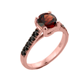 Rose Gold Garnet and Black Diamond Solitaire Engagement Ring