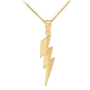 Gold Thunderbolt Pendant Necklace with Diamonds(Available In Yellow/Rose/White Gold)