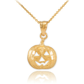 Gold Pumpkin Head Charm Pendant Necklace (Available in Yellow, White and Rose)