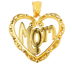 Gold Fancy Heart Mom Pendant