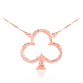 14K Rose Gold 3 Leaf Clover Lucky Shamrock Necklace