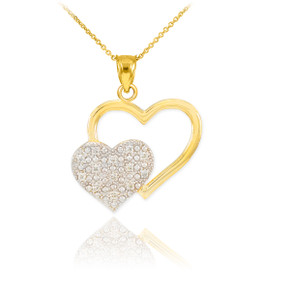 Gold Pave Diamond Twin Hearts Pendant Necklace