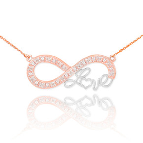 14k Two-Tone Rose Gold Infinity "Love" Script Necklace with Diamonds