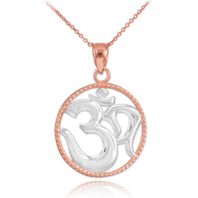 Two-Tone Rose Gold Om Symbol Charm Pendant Necklace