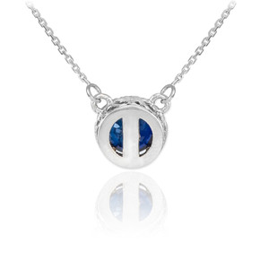 14k White Gold Diamond Blue Sapphire Necklace