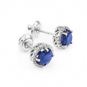 14k White Gold Diamond Blue Sapphire Earrings
