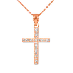 Gold Cross Pendant Necklace with Diamonds (Available In Yellow/ Rose/White Gold)