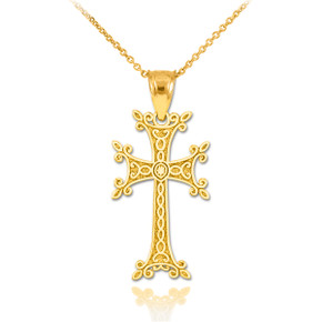 Gold Armenian Cross Religious Pendant Necklace (Available in Yellow Gold / Rose Gold / White Gold)