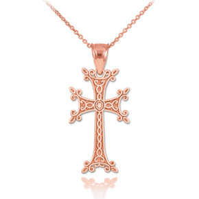 Gold Armenian Cross Religious Pendant Necklace (Available in Yellow Gold / Rose Gold / White Gold)