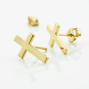 Gold Sideways Cross Post Earrings(Available in Yellow/White Gold)