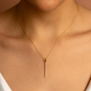 14k Gold Vertical Diamond Bar Pendant Necklace(Available in Yellow/Rose/White Gold)
