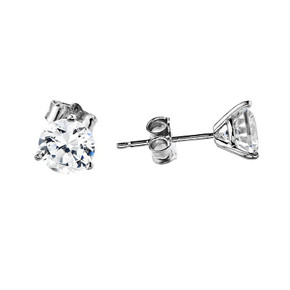 CZ Stud Earrings, Martini Stud Earrings in 14k White Gold