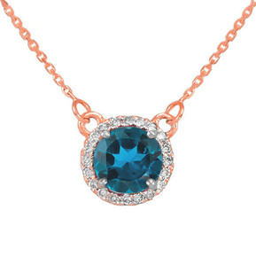 14k Rose Gold Diamond Blue Topaz Necklace