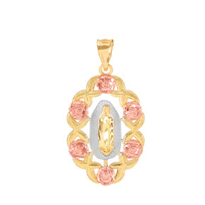 Tri Color Gold Our Lady Guadalupe Pendant Necklace Tri Color Gold Our Lady Guadalupe Pendant Necklace