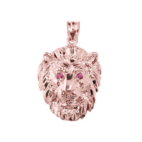 Solid Rose Gold Diamond Cut Lion Head Pendant Necklace