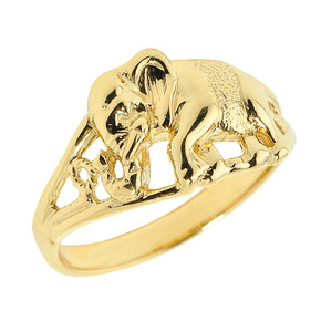 Solid Yellow Gold Openwork Elephant Ring