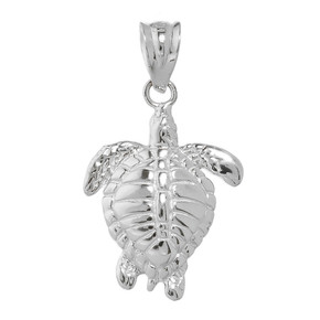 Solid White Gold Turtle Charm Pendant Necklace