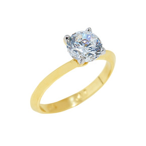 Gold Engagement Ring with Round Cut Cubic Zirconia (Available in Yellow/Rose/White Gold)