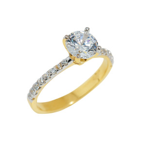 Gold Ladies CZ Engagement Ring