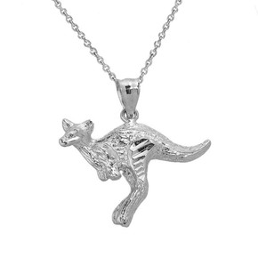 Jumping Kangaroo Pendant Necklace in White Gold