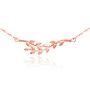 14K Polished Rose Gold Olive Branch Necklace