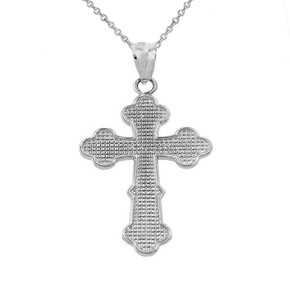 Solid White Gold Orthodox Cross Charm Pendant