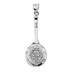 CZ Studded Sterling Silver Tennis Racket Charm Pendant