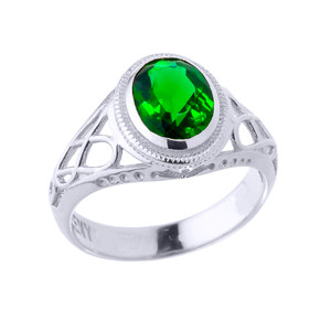 White Gold Celtic Lady's CZ Birthstone Ring