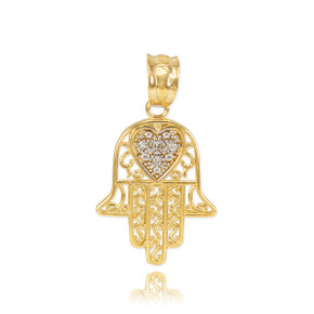 Gold Diamond Filigree Hamsa Pendant Necklace