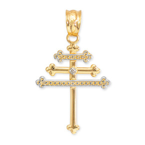 Gold Diamond Maronite Aramaic Cross Necklace (Available in Yellow, White and Rose)