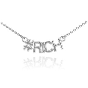 14k White Gold "#RICH" Hashtag Necklace