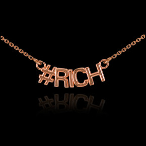 14k Rose Gold "#RICH" Hashtag Necklace