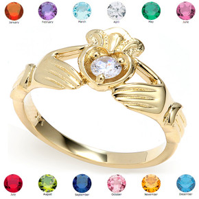 Yellow Gold Cubic Zirconia Claddagh Birthstone Ring Yellow Gold Cubic Zirconia Claddagh Birthstone Ring