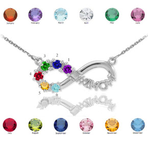 Sterling Silver Infinity #1MOM Necklace with Six CZ Birthstones