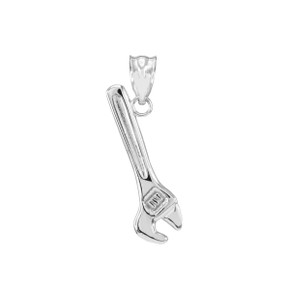 Polished White Gold Wrench Pendant Necklace