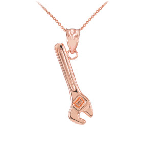 Polished Rose Gold Wrench Pendant Necklace