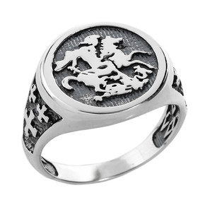 Sterling Silver Saint George and the Dragon Men's Ring