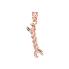 Polished Rose Gold Open End Wrench Pendant Necklace