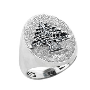 Sterling Silver Lebanese Cedar Tree Men's Ring