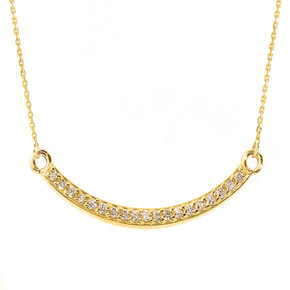 14k Yellow Gold Smiley Face Curved Diamond Necklace