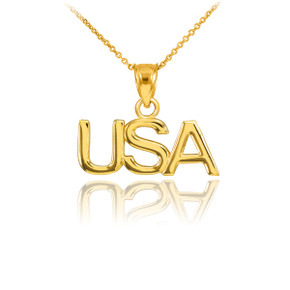 Yellow Gold "USA" United States of America Pendant Necklace